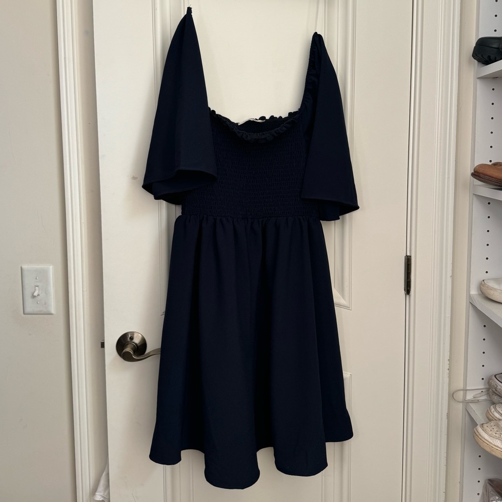 Navy Blue Off the Shoulder Romper